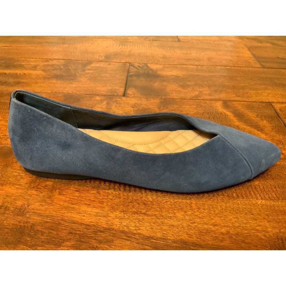 Birdies Blue Suede Pointed Toe Flats, Size 8